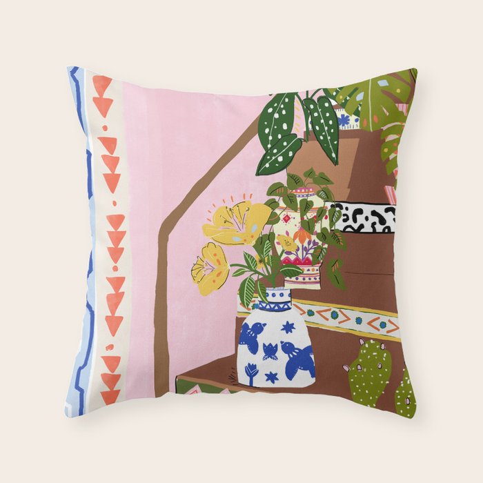 Bohemian stairs Throw Pillow Gallery Image 1