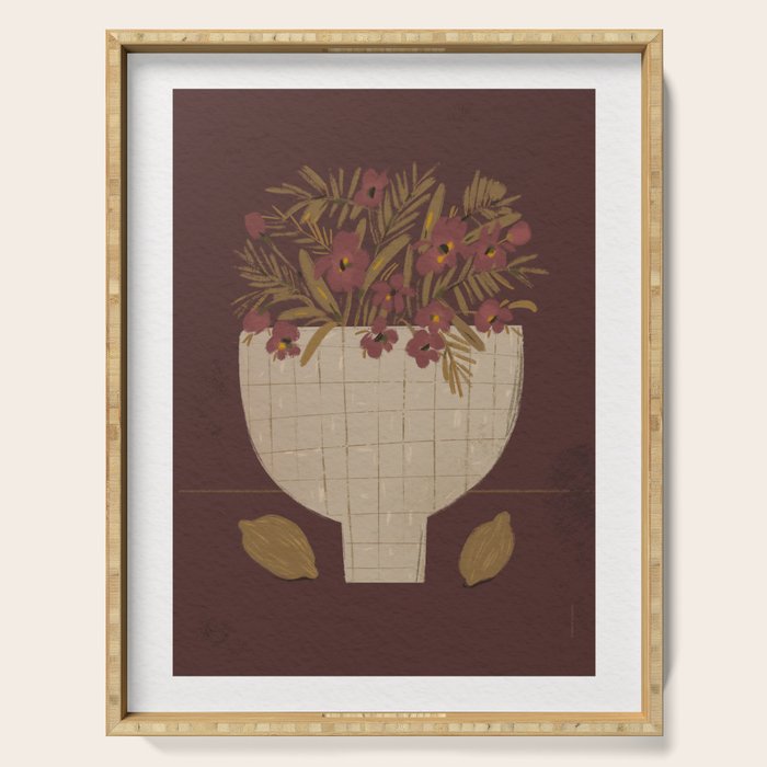 flowers in a vase on a red background Serving Tray Gallery Image 1