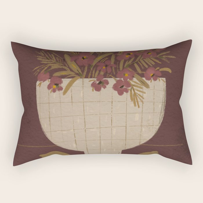 flowers in a vase on a red background Rectangular Pillow Gallery Image 1