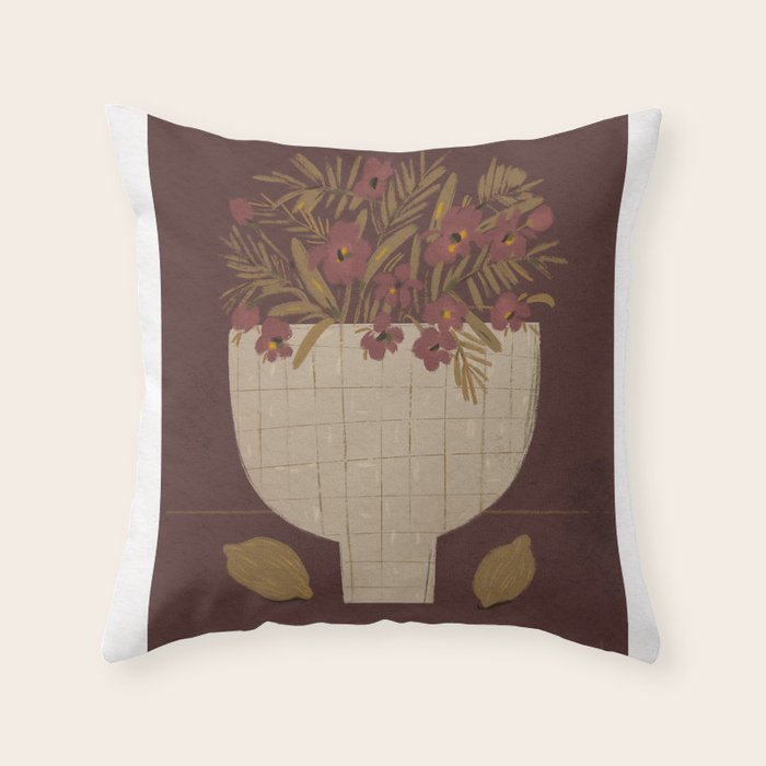 flowers in a vase on a red background Throw Pillow Gallery Image 1