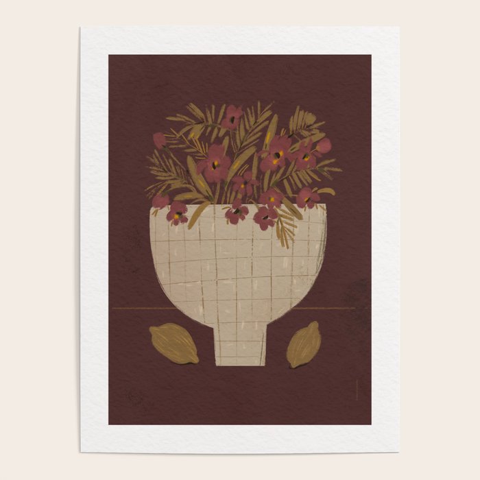 flowers in a vase on a red background Poster Gallery Image 4