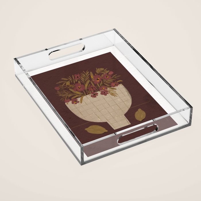 flowers in a vase on a red background Acrylic Tray Gallery Image 1