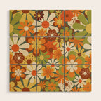 70's Retro Flowers Print Wood Wall Art Gallery Image 1