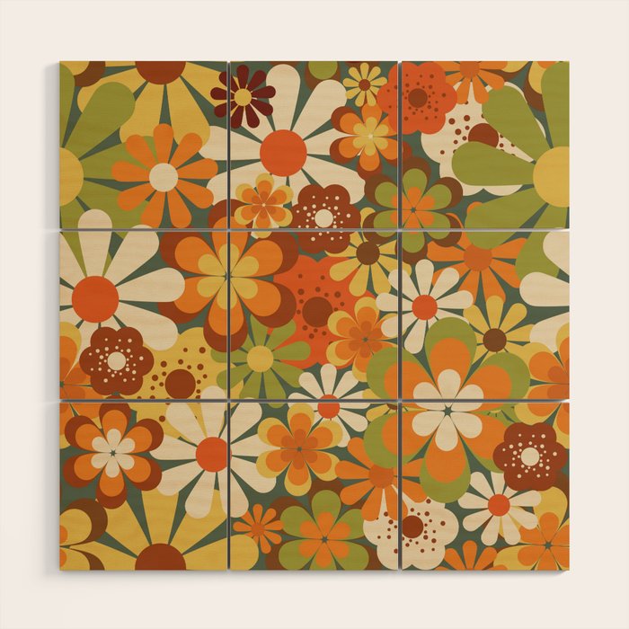 70's Retro Flowers Print Wood Wall Art Gallery Image 1