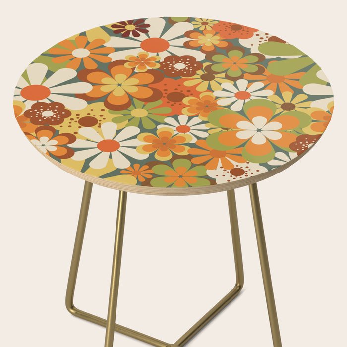 70's Retro Flowers Print Side Table Gallery Image 2