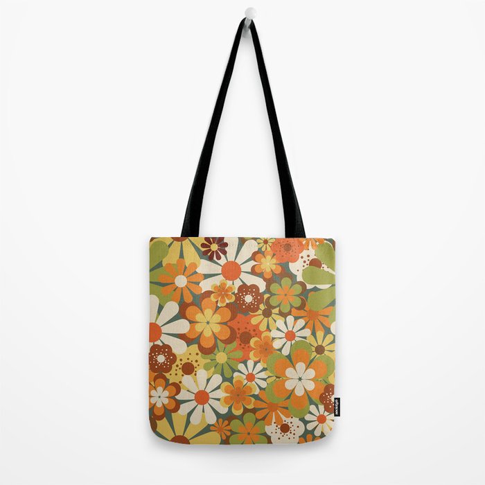 70's Retro Flowers Print Tote Bag Gallery Image 2