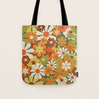 70's Retro Flowers Print Tote Bag Gallery Image 1