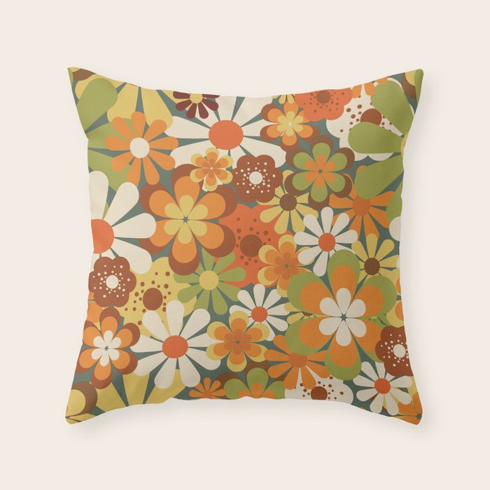 70's Retro Flowers Print Throw Pillow Gallery Image 6