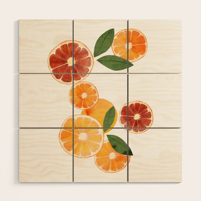 sliced oranges spring watercolor Wood Wall Art Gallery Image 1