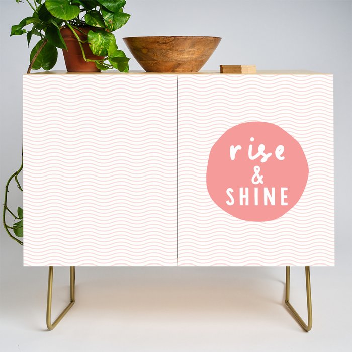 Rise and Shine inspirational quote typography wall art home decor in peach pink Credenza Gallery Image 1