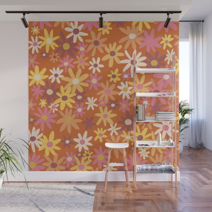 Red floral pattern Wall Mural Gallery Image 1