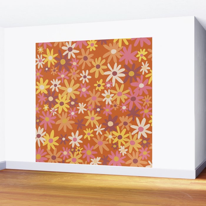 Red floral pattern Wall Mural Gallery Image 2