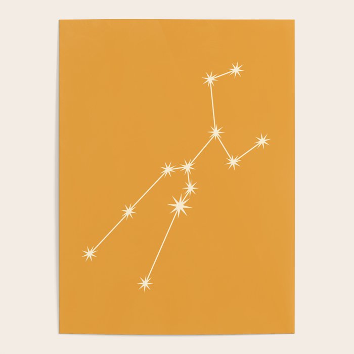 Taurus Zodiac Star Constellation Line Art Peach Orange Poster Gallery Image 4