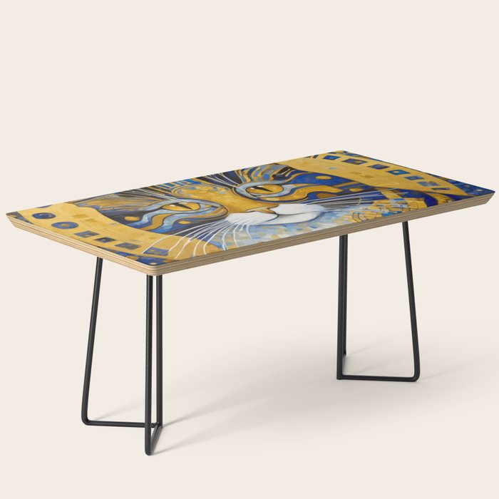 Geometric Blue and Gold Klimt Cat Coffee Table Gallery Image 1