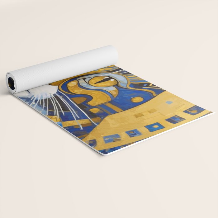 Geometric Blue and Gold Klimt Cat Yoga Mat Gallery Image 2