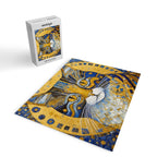 Geometric Blue and Gold Klimt Cat Jigsaw Puzzle Gallery Image 2