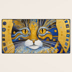 Geometric Blue and Gold Klimt Cat Desk Mat Gallery Image 3