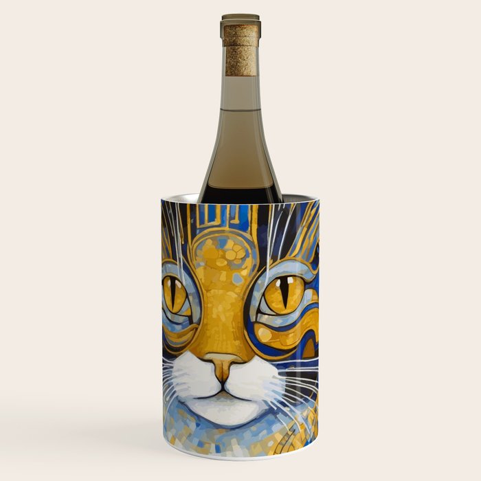 Geometric Blue and Gold Klimt Cat Wine Chiller Gallery Image 1