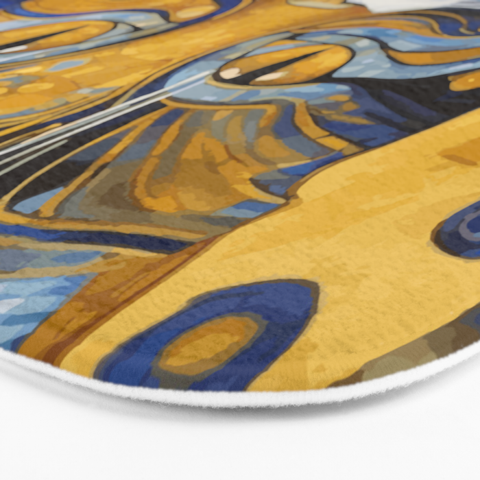 Geometric Blue and Gold Klimt Cat Bath Mat Gallery Image 3