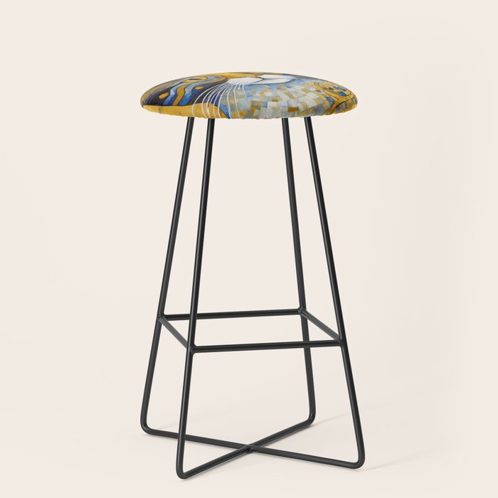Geometric Blue and Gold Klimt Cat Stool Gallery Image 1