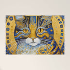 Geometric Blue and Gold Klimt Cat Welcome Mat Gallery Image 1