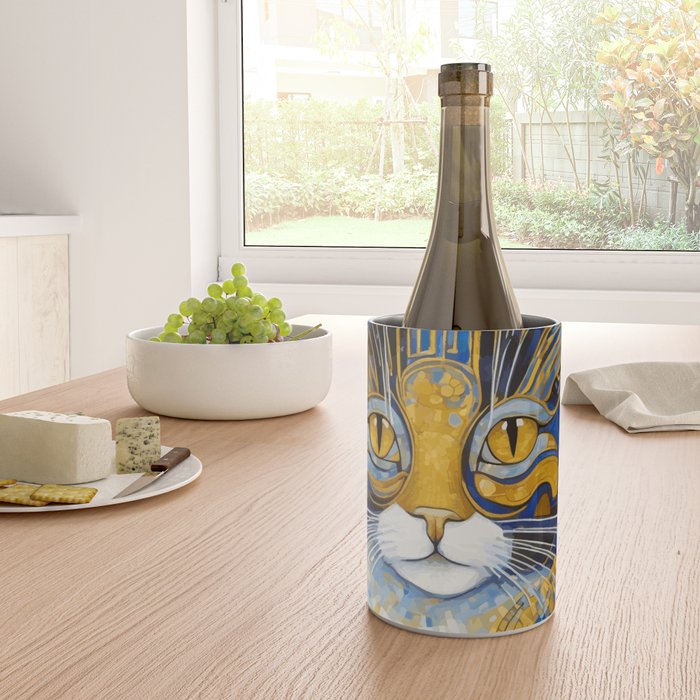 Geometric Blue and Gold Klimt Cat Wine Chiller Gallery Image 4