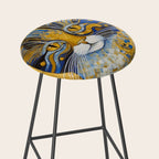 Geometric Blue and Gold Klimt Cat Stool Gallery Image 2