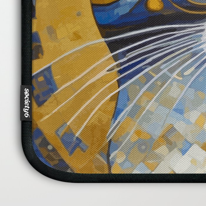 Geometric Blue and Gold Klimt Cat Laptop Sleeve Gallery Image 3
