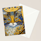 Geometric Blue and Gold Klimt Cat Stationery Card Gallery Image 2