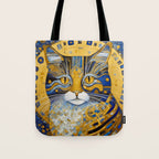 Geometric Blue and Gold Klimt Cat Tote Bag Gallery Image 1