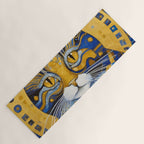 Geometric Blue and Gold Klimt Cat Yoga Mat Gallery Image 1