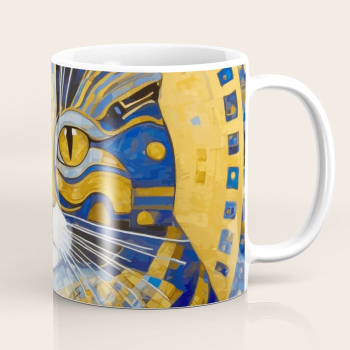 Geometric Blue and Gold Klimt Cat Coffee Mug Gallery Image 1