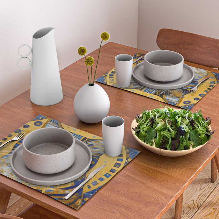 Geometric Blue and Gold Klimt Cat Placemat Gallery Image 2