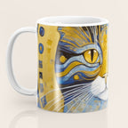 Geometric Blue and Gold Klimt Cat Coffee Mug Gallery Image 3