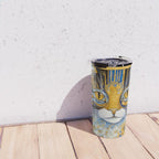 Geometric Blue and Gold Klimt Cat Travel Mug Gallery Image 4