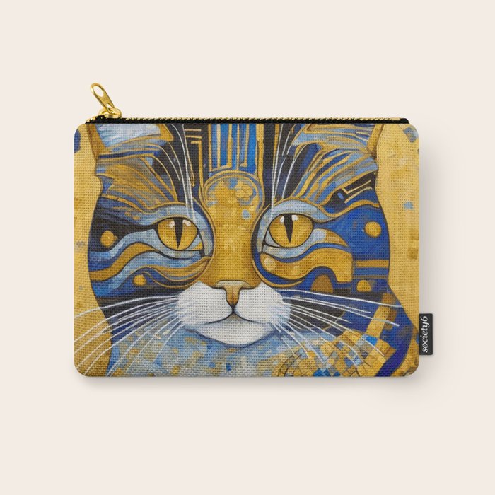 Geometric Blue and Gold Klimt Cat Carry All Pouch Gallery Image 1