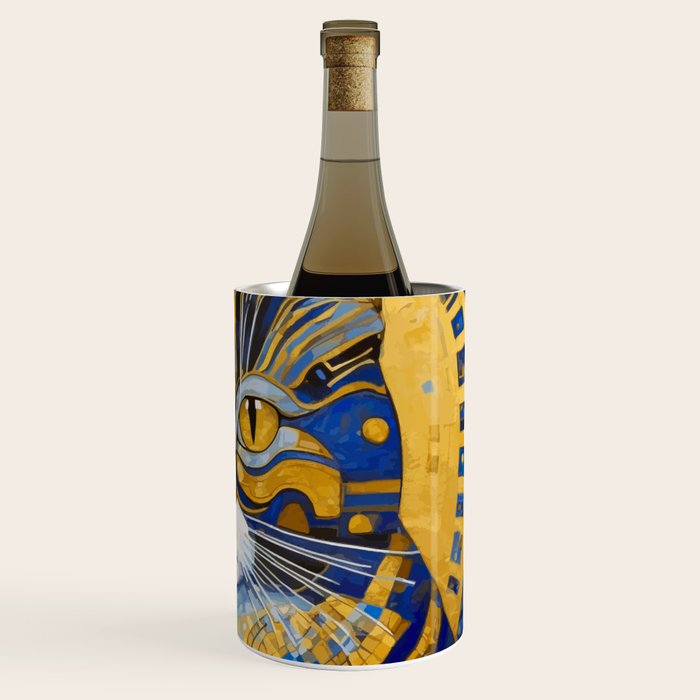 Geometric Blue and Gold Klimt Cat Wine Chiller Gallery Image 3
