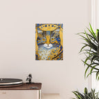 Geometric Blue and Gold Klimt Cat Poster Gallery Image 2