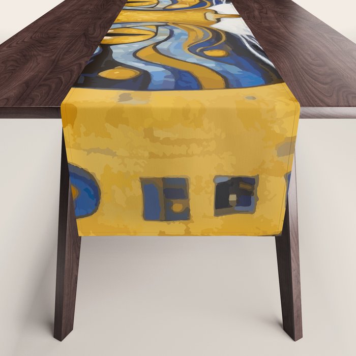 Geometric Blue and Gold Klimt Cat Table Runner Gallery Image 1