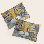 Geometric Blue and Gold Klimt Cat Pillow Sham Gallery Image 3
