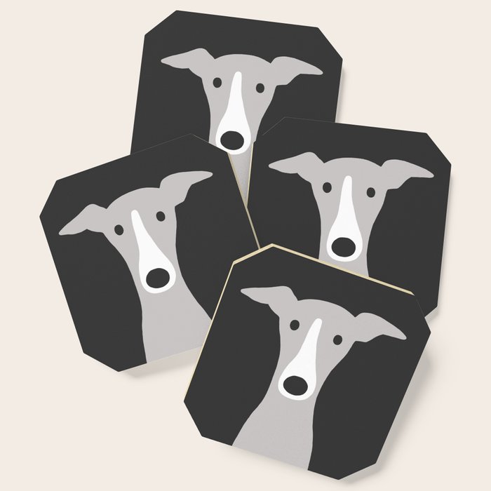 Cute Greyhound, Italian Greyhound or Whippet Cartoon Dog Coaster Gallery Image 1