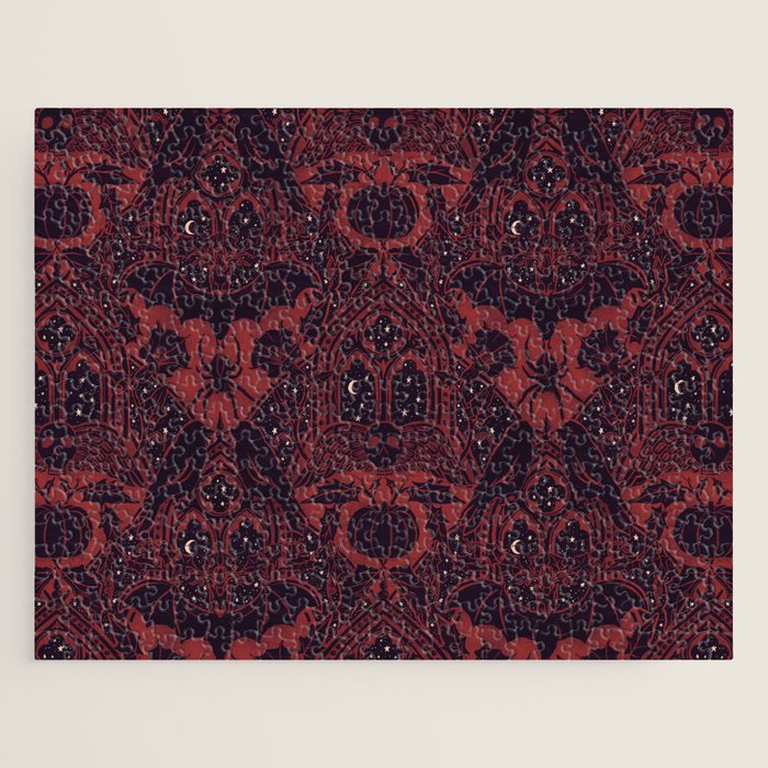 Gothic Halloween Damask - Red black and white  Jigsaw Puzzle Gallery Image 1