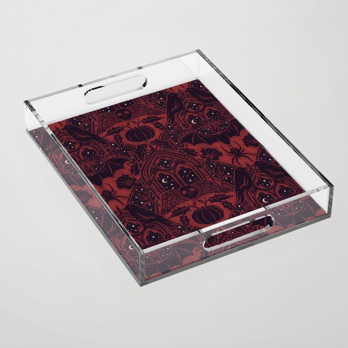 Gothic Halloween Damask - Red black and white  Acrylic Tray Gallery Image 1