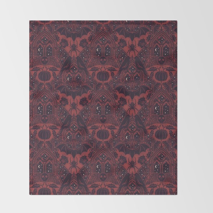Gothic Halloween Damask - Red black and white  Throw Blanket Gallery Image 2