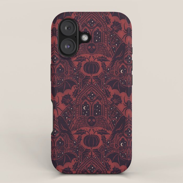 Gothic Halloween Damask - Red black and white  iPhone Case Gallery Image 1