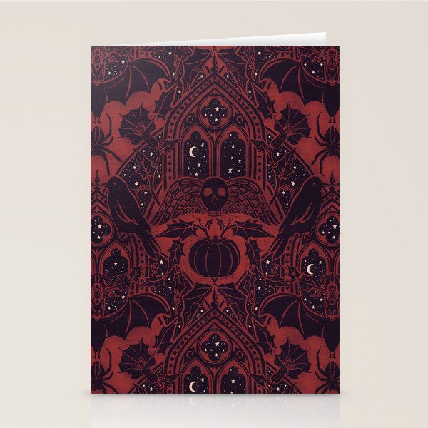 Gothic Halloween Damask - Red black and white  Stationery Card Gallery Image 1