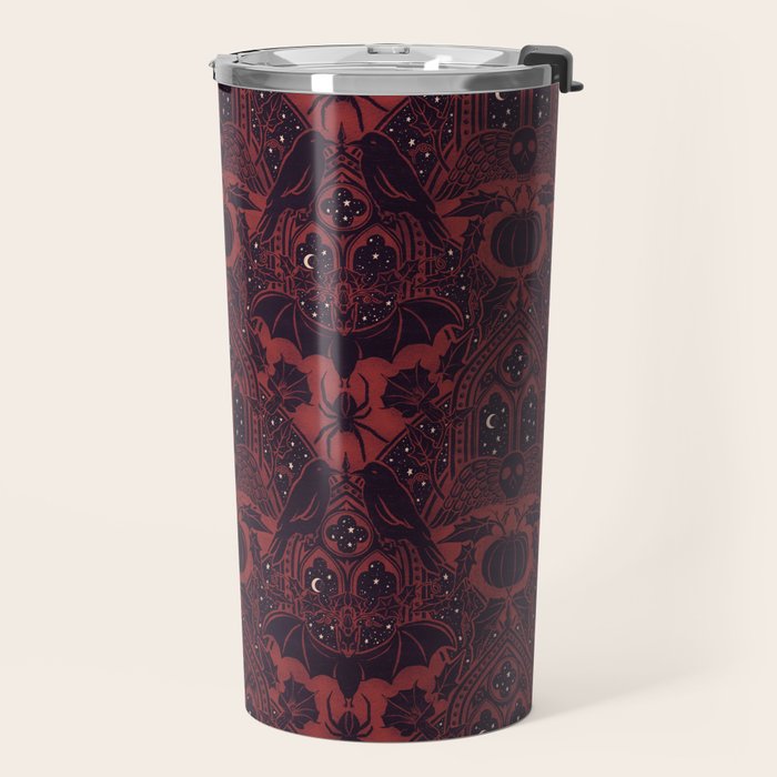Gothic Halloween Damask - Red black and white  Travel Mug Gallery Image 2