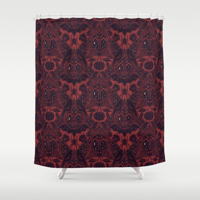 Gothic Halloween Damask - Red black and white  Shower Curtain Gallery Image 1