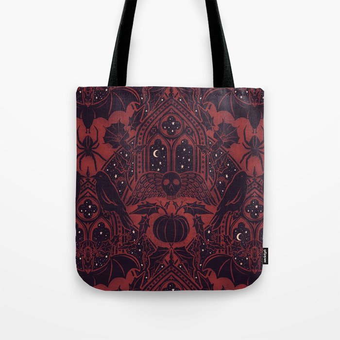 Gothic Halloween Damask - Red black and white  Tote Bag Gallery Image 1