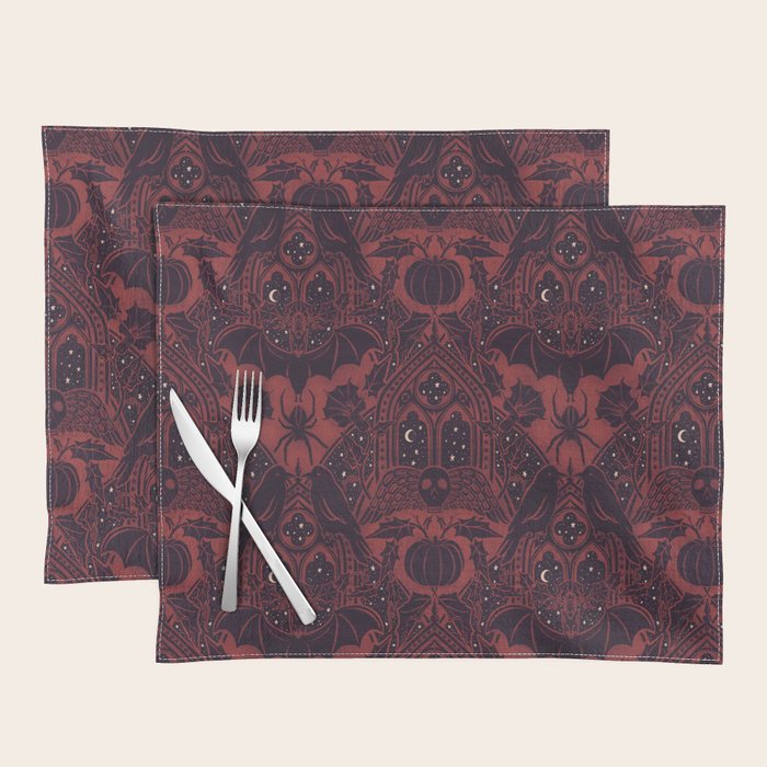 Gothic Halloween Damask - Red black and white  Placemat Gallery Image 1